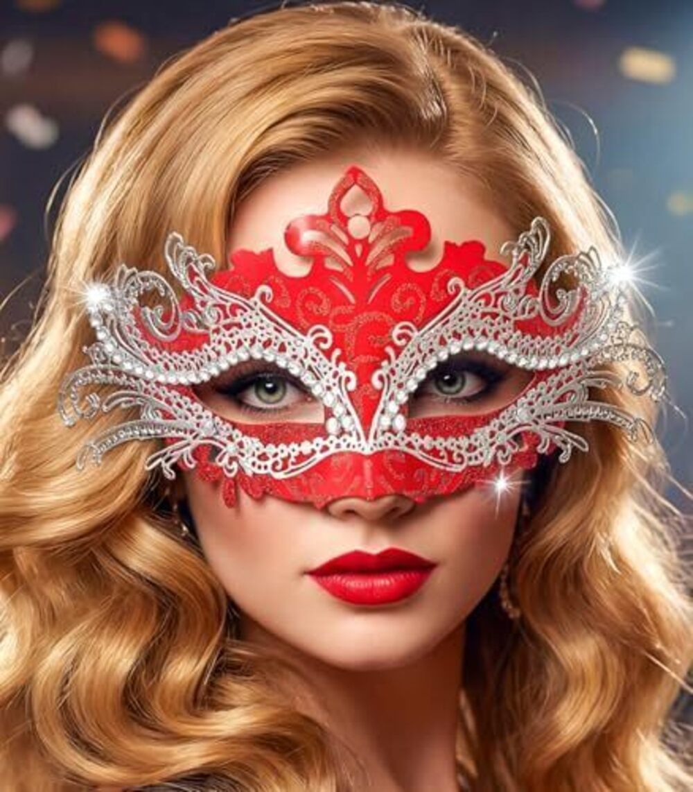 2033 Red Lace Masquerade Mask, Venetian Elegant Antifaz , Carnival